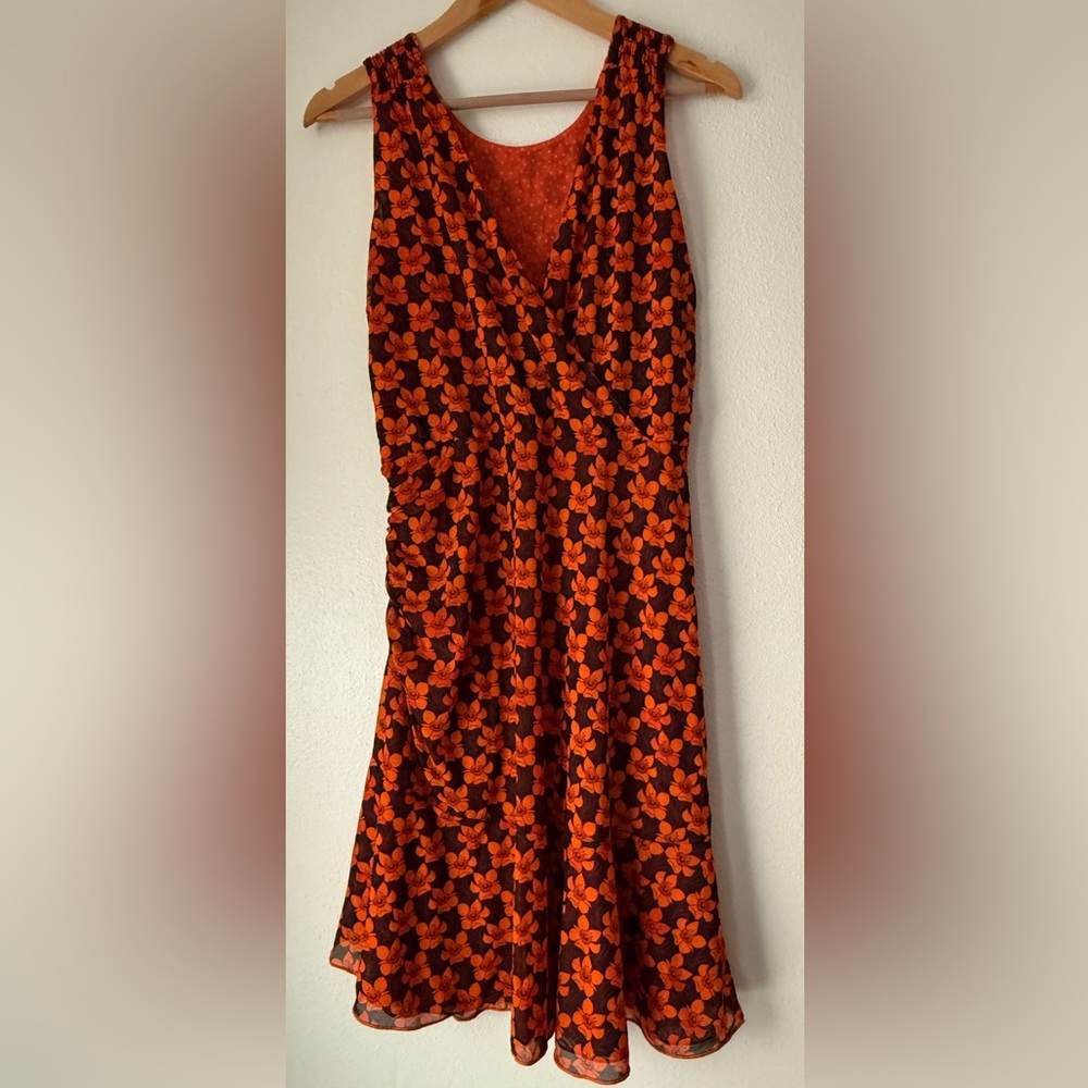 CAbi Orange and Black Floral Mini Dress